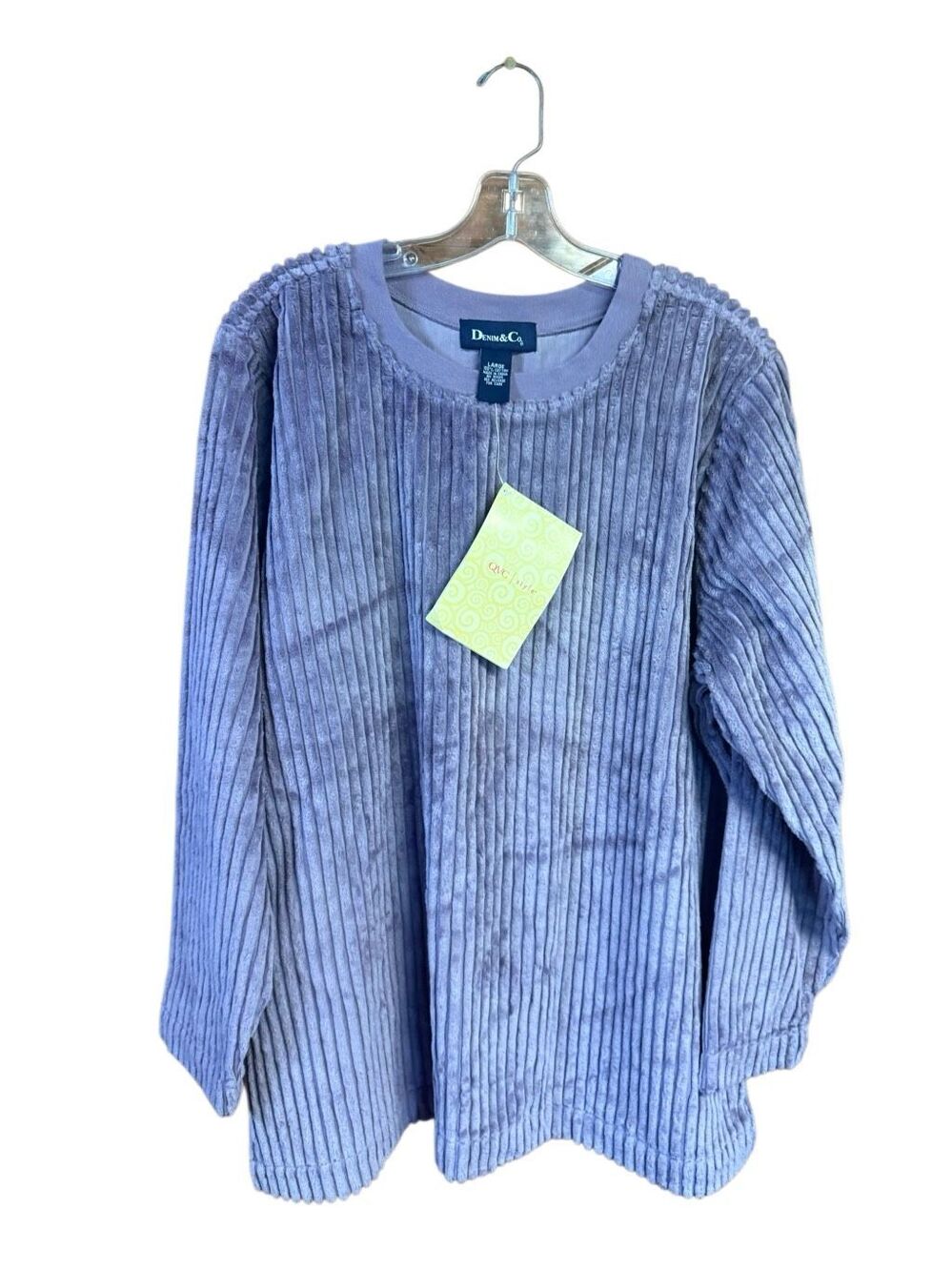 Denim & Co. ribbed Chenille  crewneck pullover Top Sz L lavender NWT